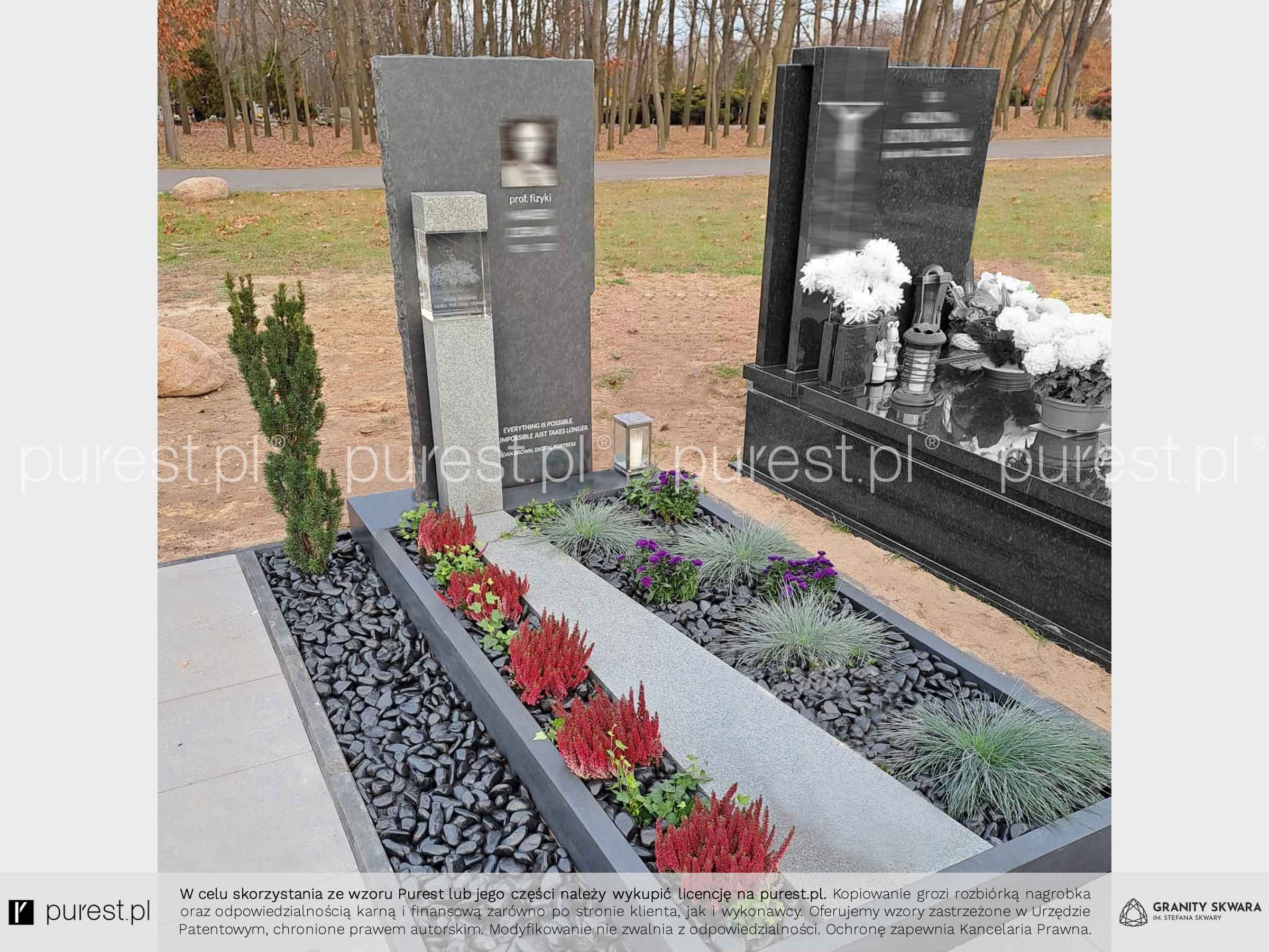 Szary nagrobek z roślinami, ekologiczny, z kryształem 3D, Warszawa