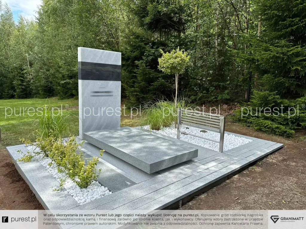 Nietypowy nagrobek z górami, dla podróżnika, ze stalą, z kamieni naturalnych, ze skwerem kontemplacyjnym i ławeczką, Karpacz