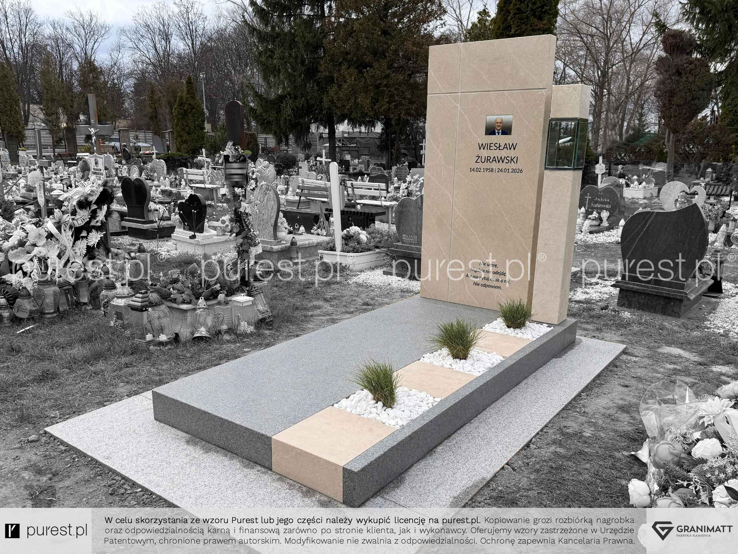 Nagrobek bezowy z lampionem